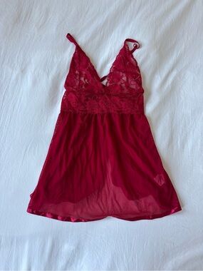 Red Lace Mesh Babydoll Lingerie Slip